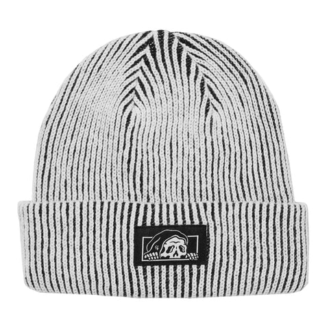 Box Logo Shadow Rib Beanie - White/ Black