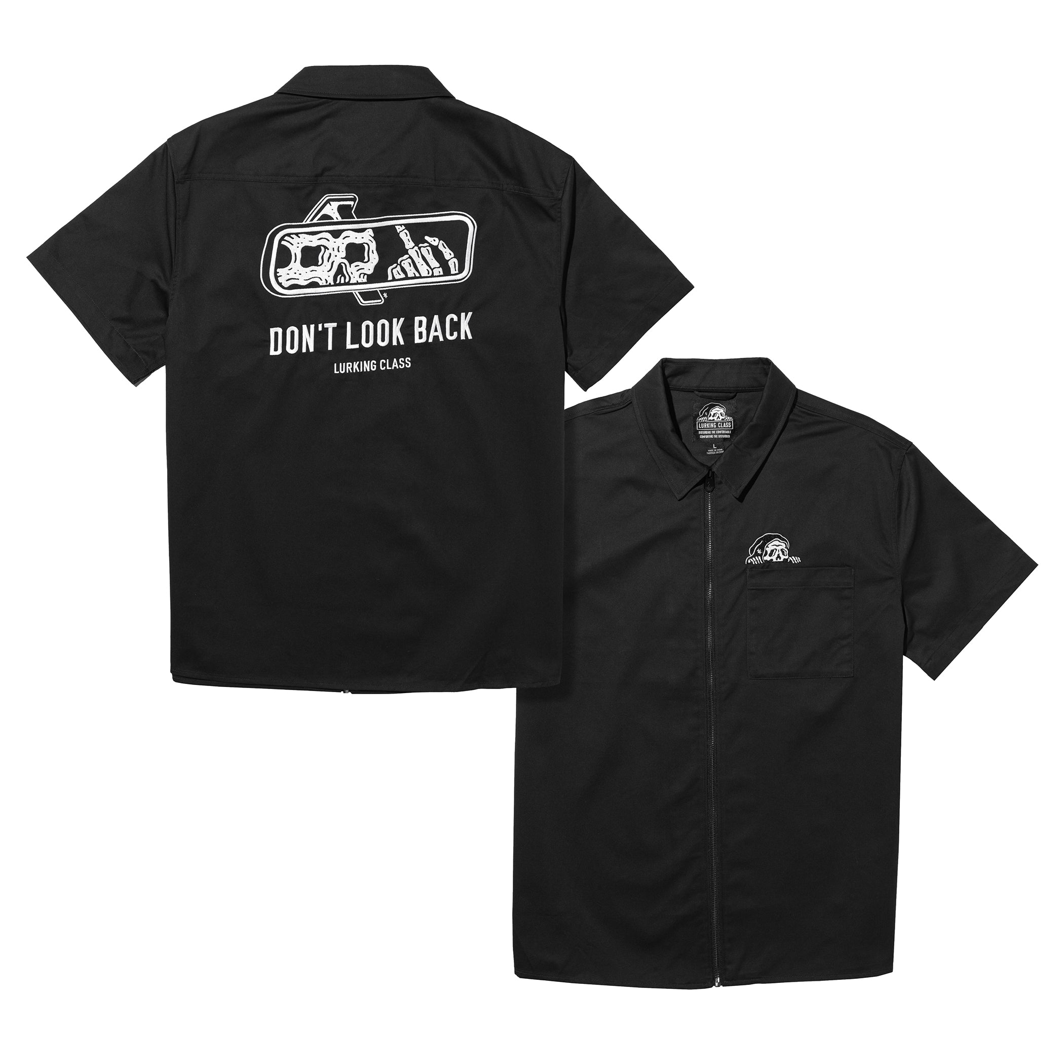 Look Back Woven Zip Up Work Shirt Black Lurking Class