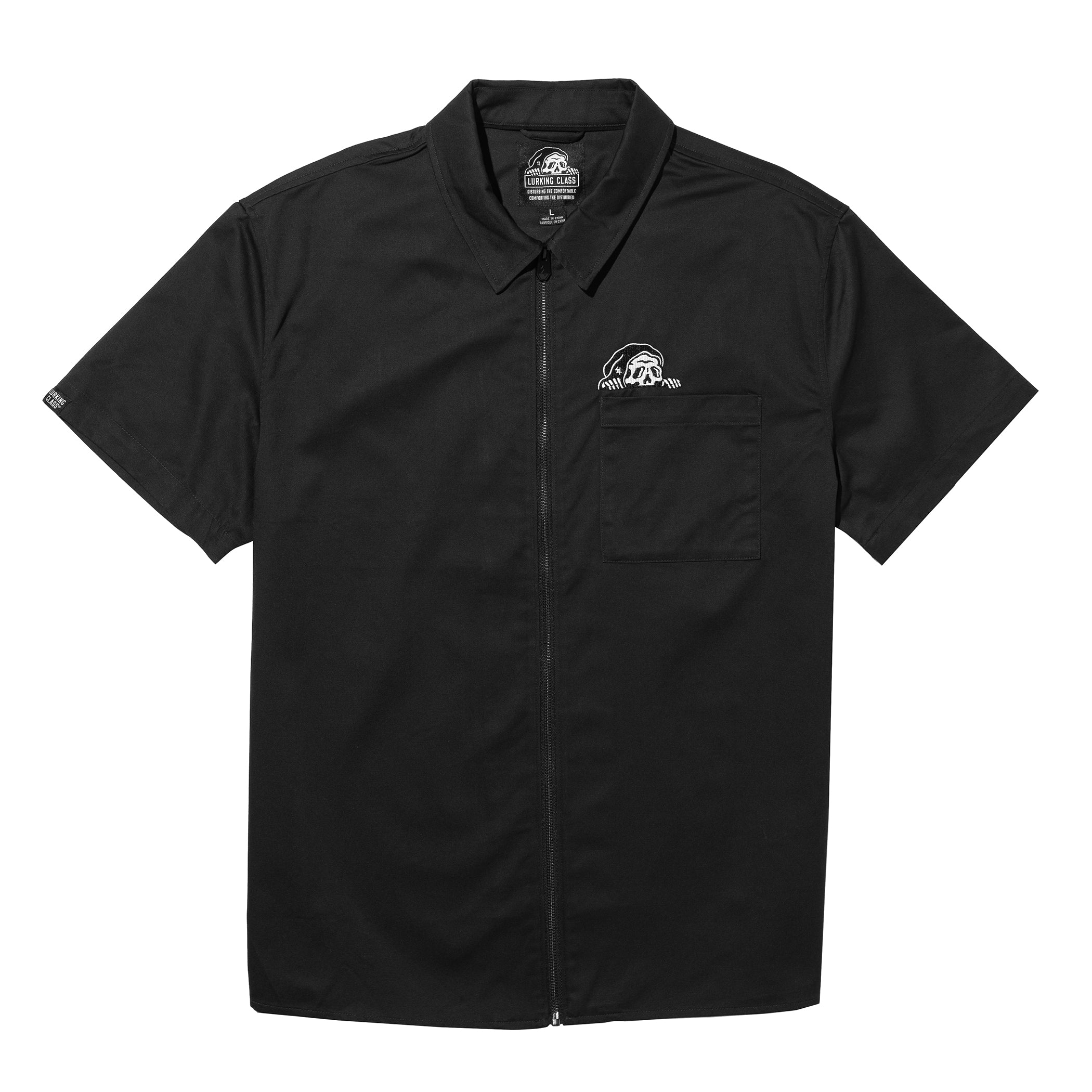 Look Back Woven Zip Up Work Shirt Black Lurking Class