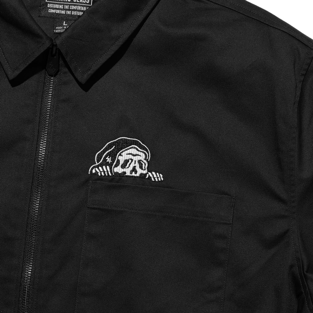 Look Back Woven Zip Up Work Shirt - Black – Lurking Class
