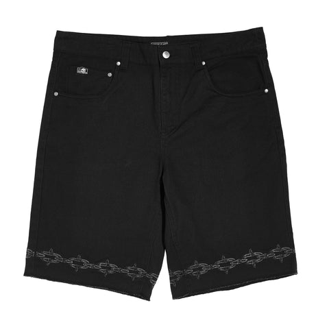Spiked Chain Denim Shorts - Black