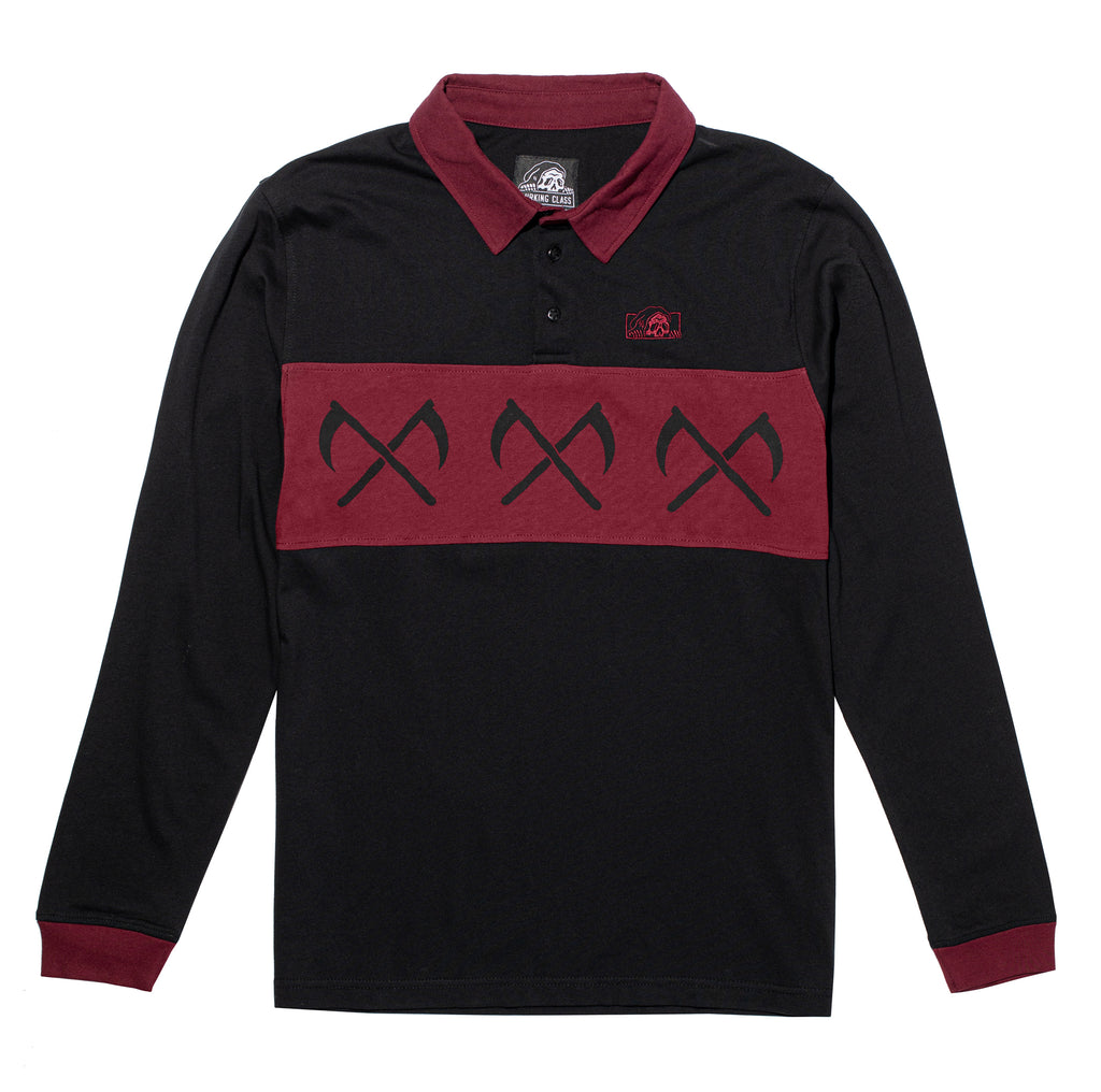 Crossed Long Sleeve Rugby Shirt - Black/Burgundy