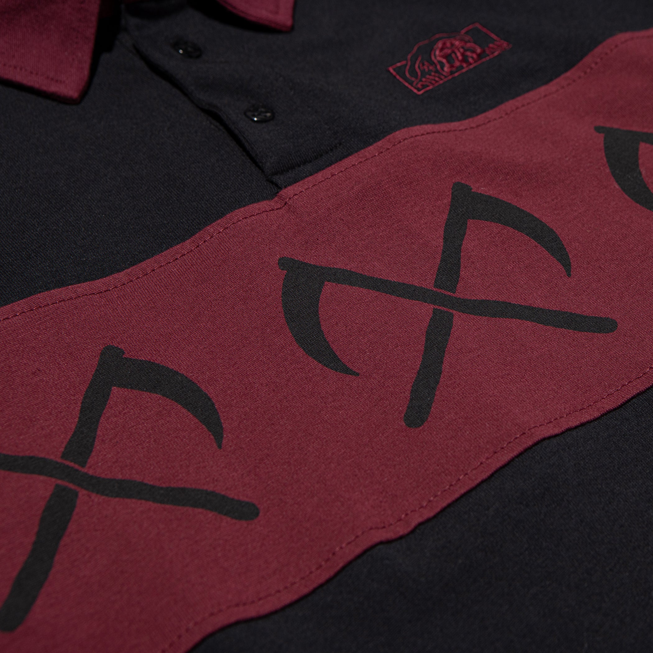 Crossed Long Sleeve Rugby Shirt Black/Burgundy Lurking Class