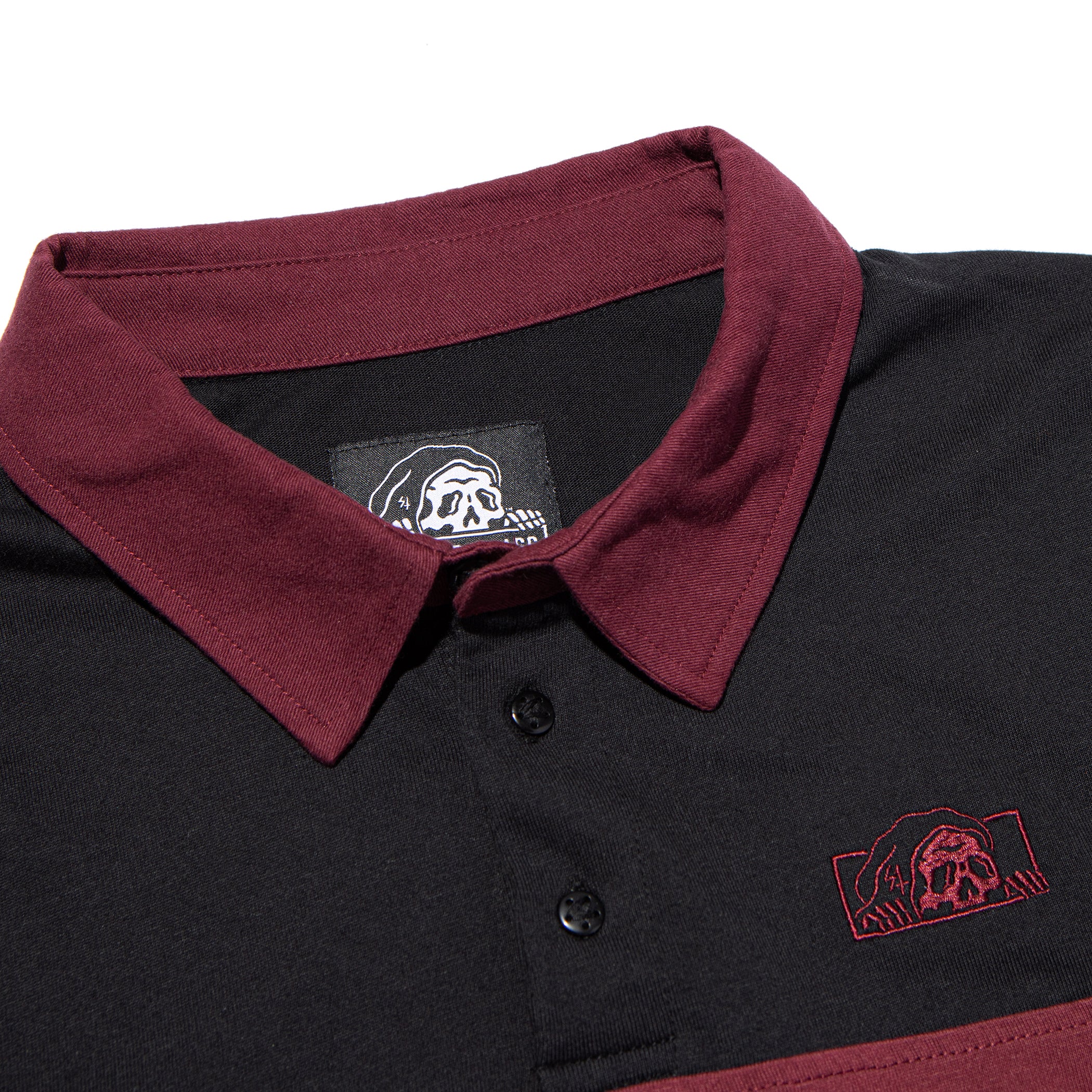 Crossed Long Sleeve Rugby Shirt Black/Burgundy Lurking Class