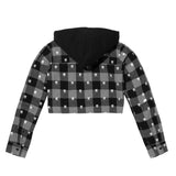 Spiders Women's Cropped Hooded Flannel - Black/Grey/Plaid