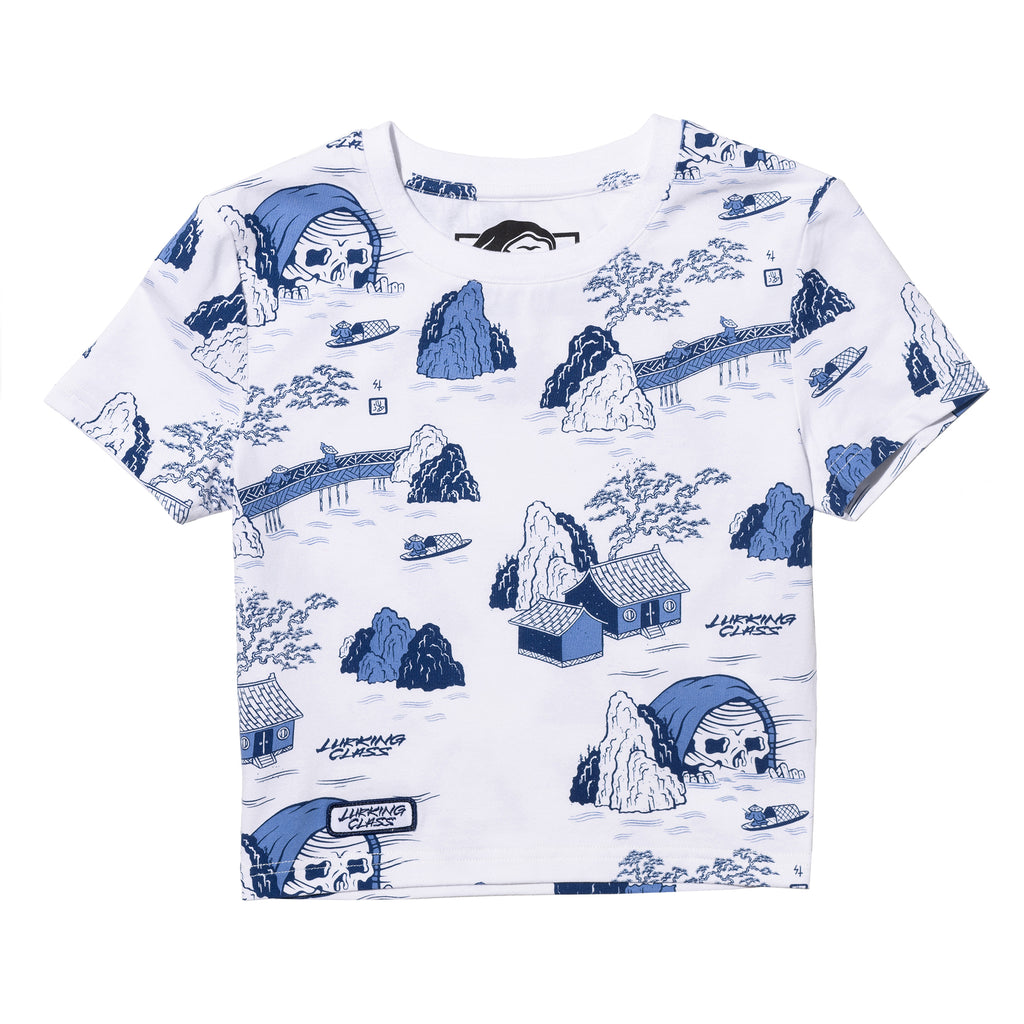 Mr. Tucks Chapter 2 AOP Cropped Women's Tee - White