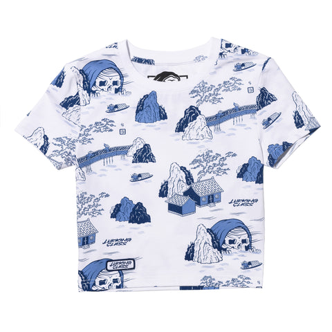 Mr. Tucks Chapter 2 AOP Cropped Women's Tee - White